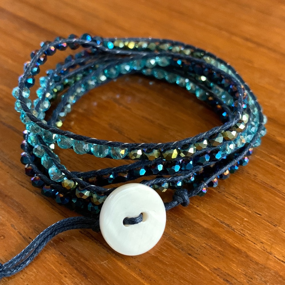 Midnight blue glass bead wrap bracelet
